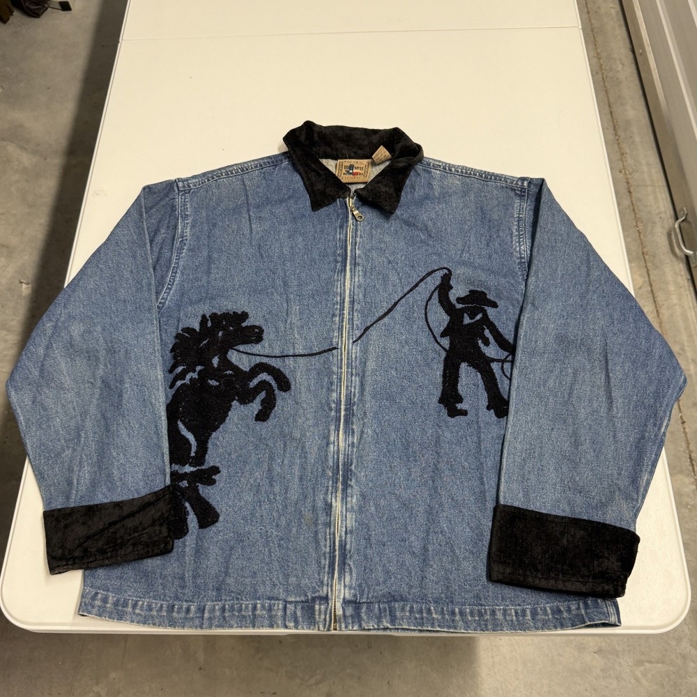 Don't Mess With Texas Denim Jacket womans L Blue Good Cowboy Horse Embroidery